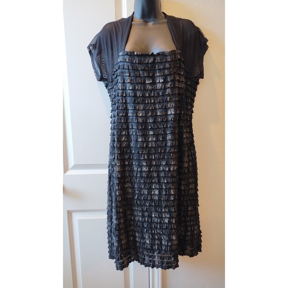 R&M Richards stretch crepe folds Sheer Illusion Neckline Pleated Dress size 16P